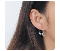 Moon CZ Silver Hoop Earring HO-1654-GP